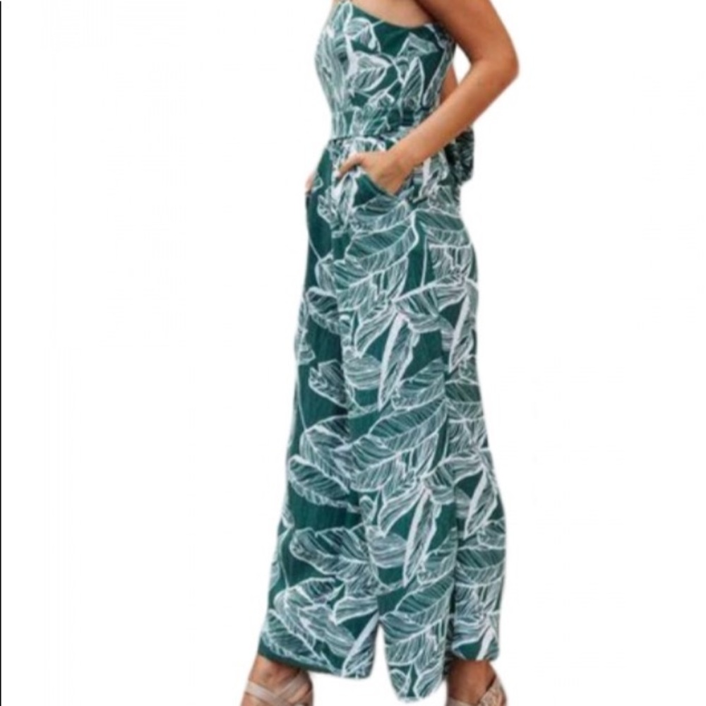 Cropped Wide Leg Leaf Print Jumpsuit